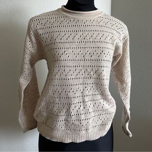 Oatmeal Colored Thin Knit Crewneck Sweater - size small